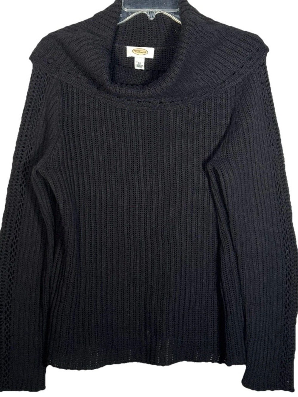 Talbots 100% Cotton Sweater Black Cowl Neck Ribbed Knit Size XL